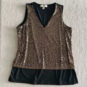 MICHAEL Michael Kors Gold Sequins Sleeveless V-neck Blouse medium